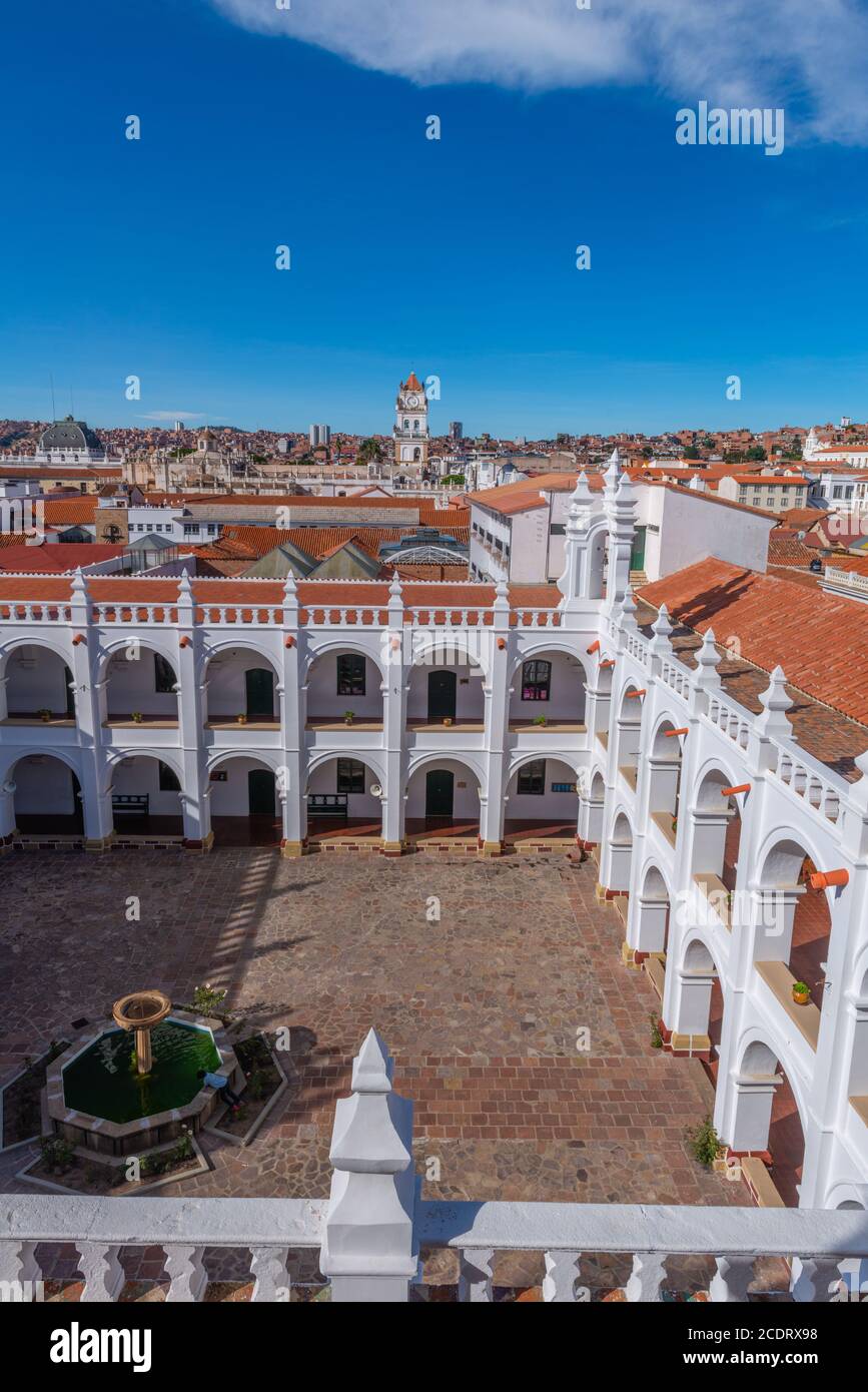 Inner court of Iglesia de San Felipe Neri church, Sucre,constitutional capital of Bolivia,capital of the Chuquisaca Department, Bolivia, Latin America Stock Photo