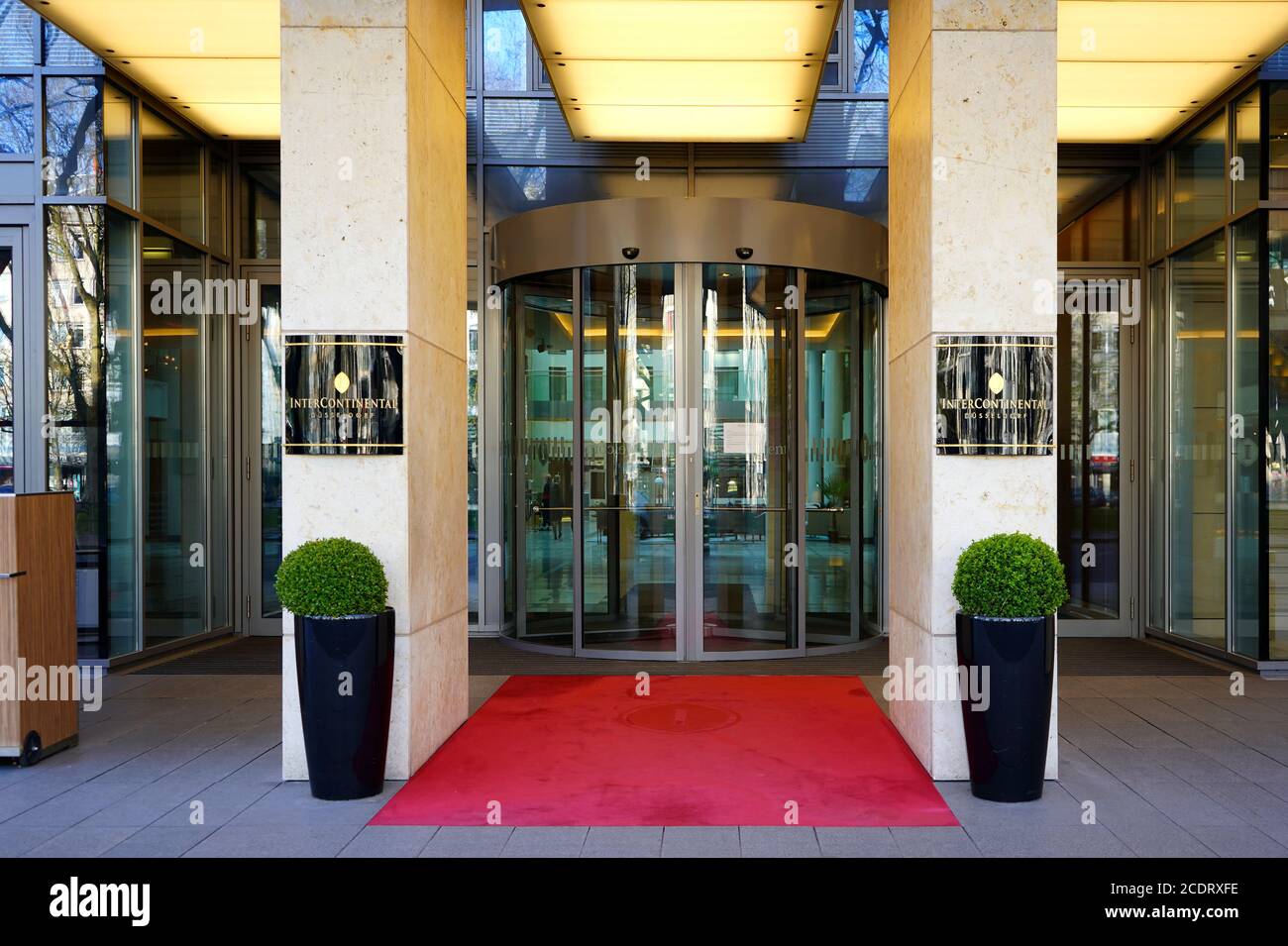 Front view of the entrance of the 5 star hotel Intercontinental on Königsallee, one of the leading business hotels in town. Stock Photo