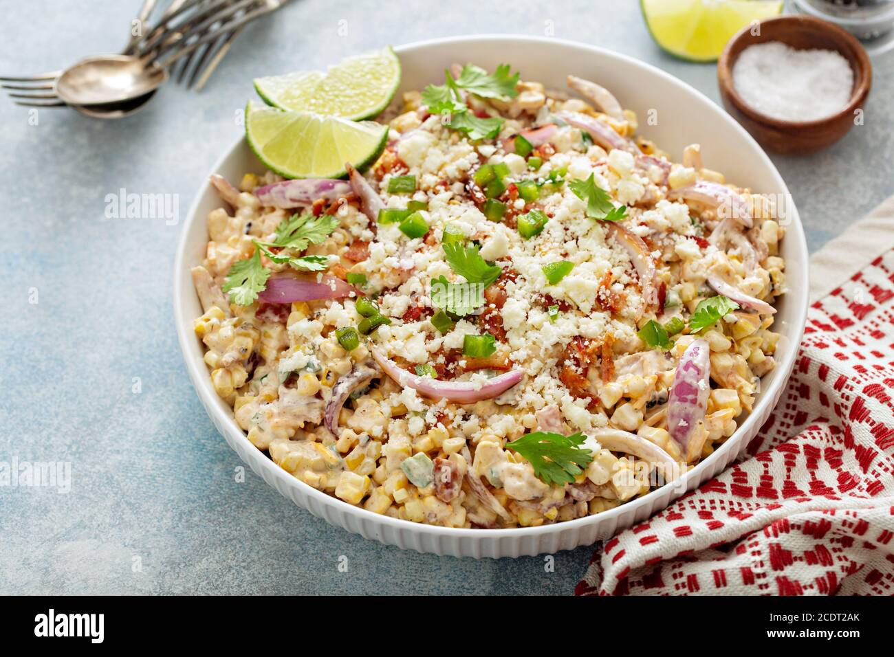 Grilled corn and jalapeno salad with cheese and bacon Stock Photo Alamy