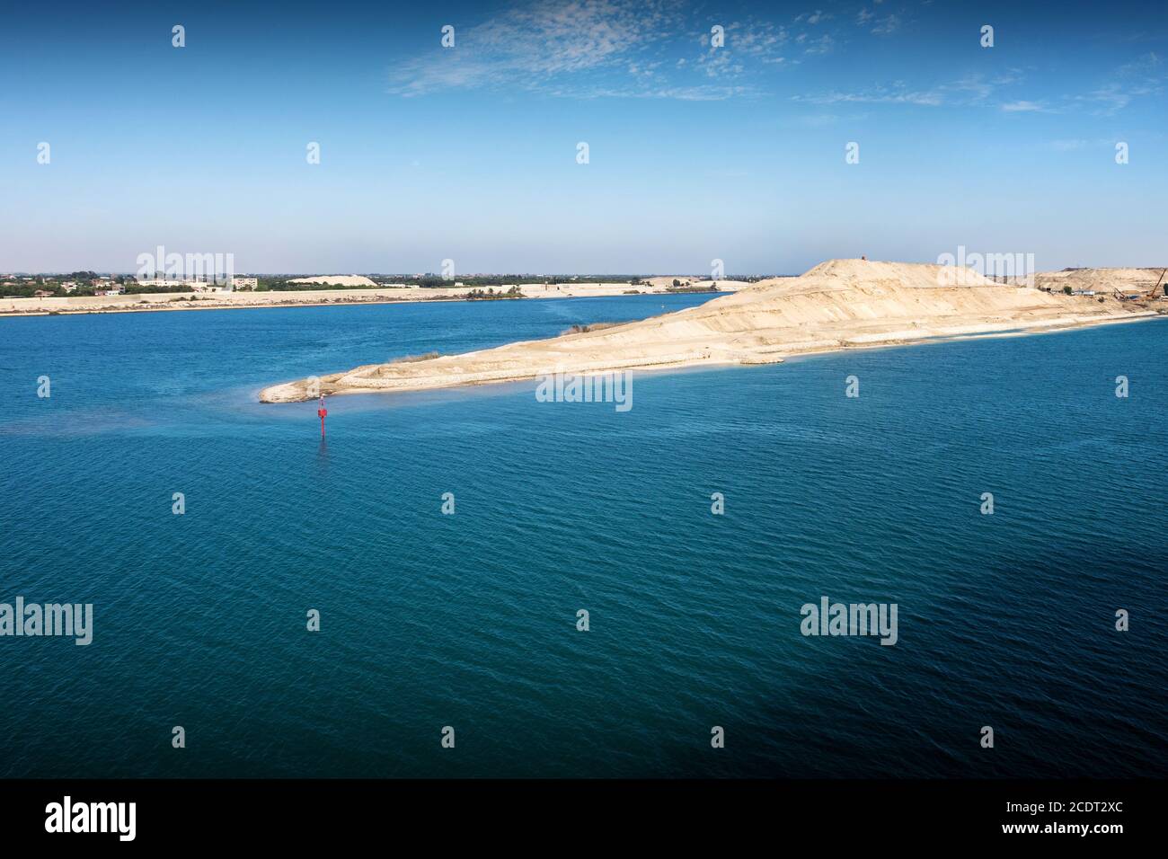 The Suez Canal - entry into the new extension canal at the end of the great Bitterlake Stock Photo