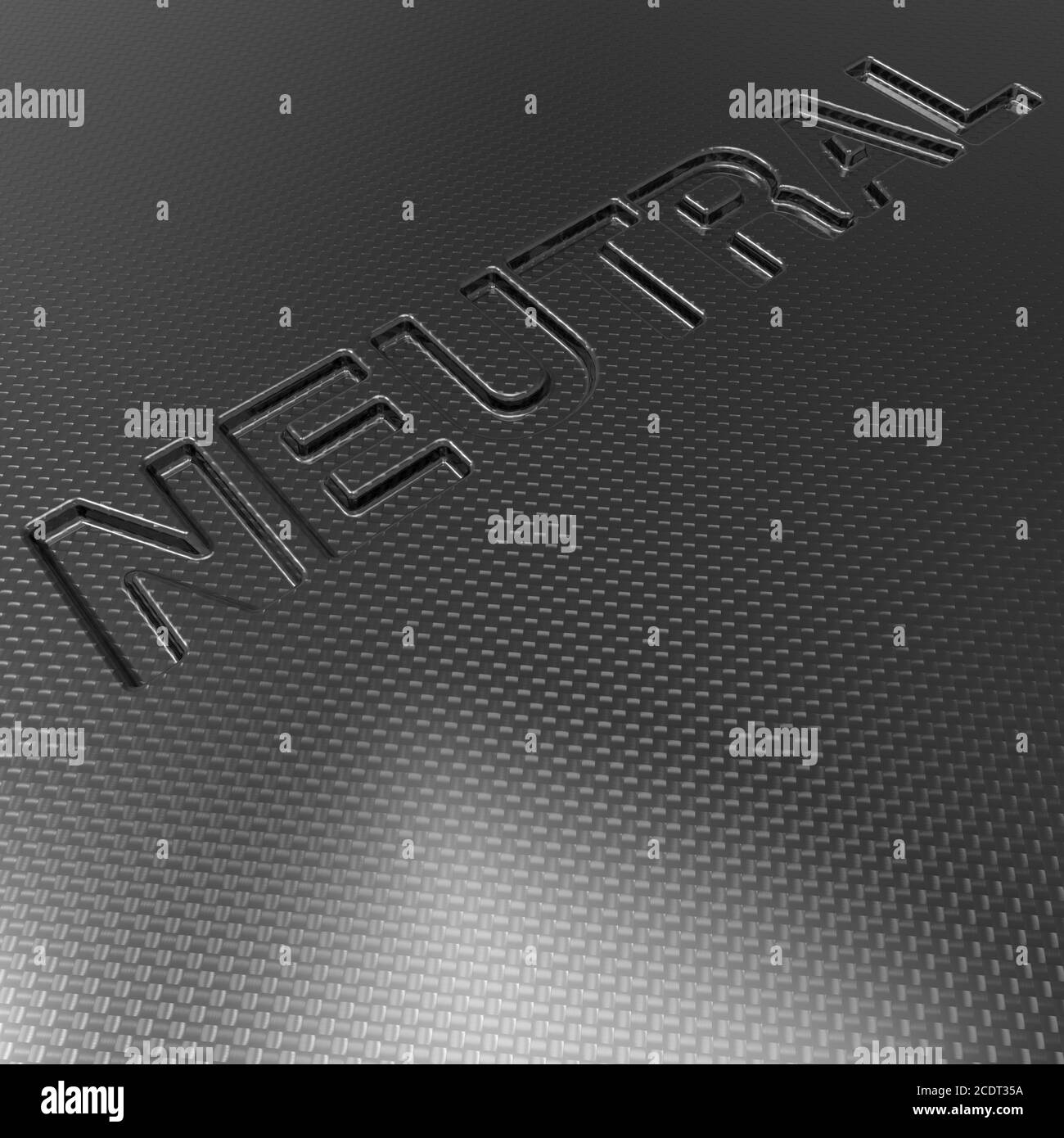 Word Neutral debossed in a sheet of carbon fiber laminate Stock Photo