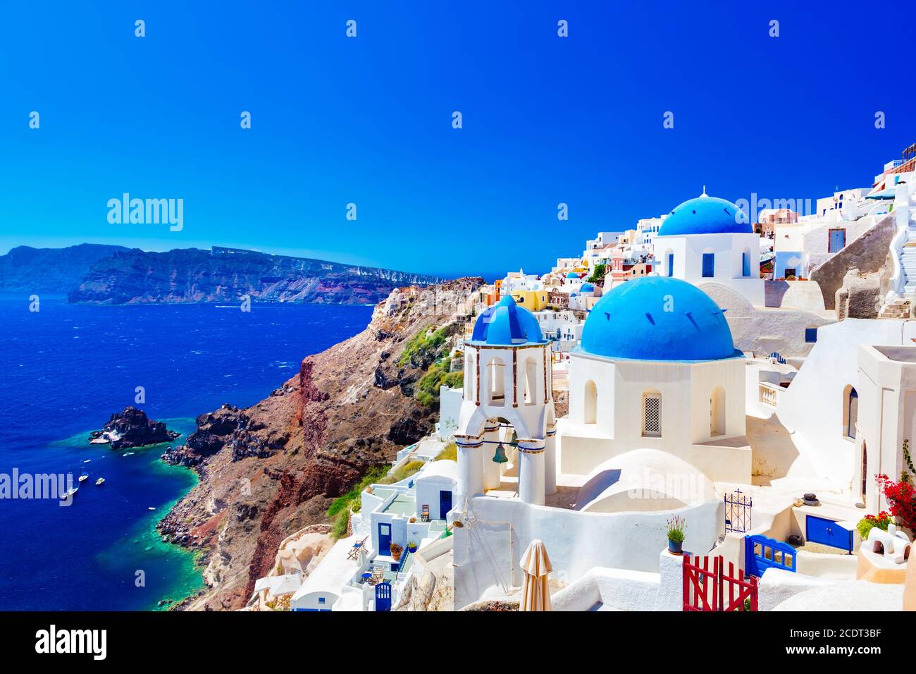 Oia town on Santorini island, Greece. Caldera on Aegean sea. Stock Photo