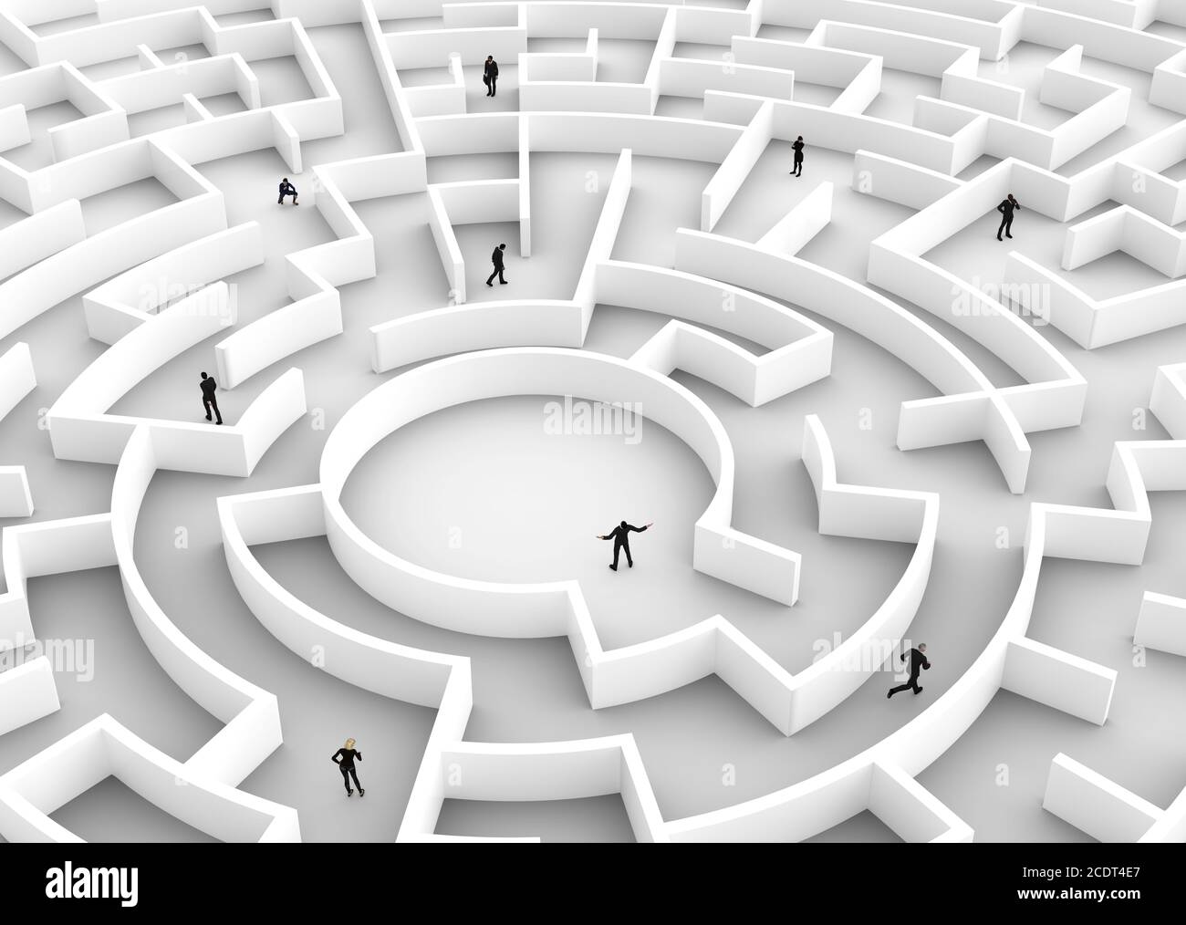 Business people competition - finding a solution of the maze., one winner. Stock Photo