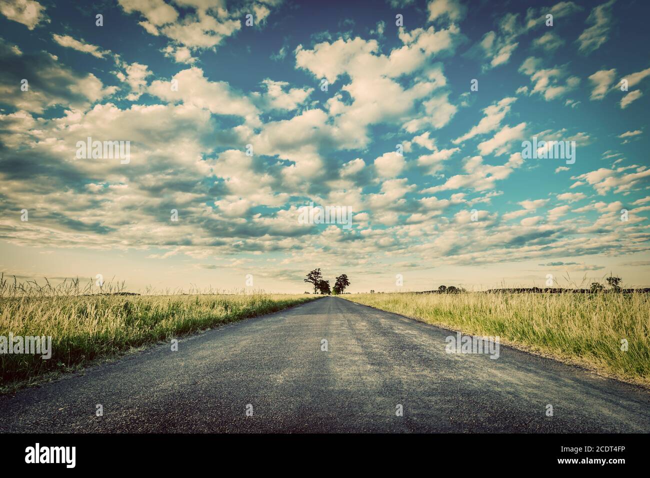 Empty straight long asphalt road. Concepts of travel, adventure, destination, transport etc. Stock Photo
