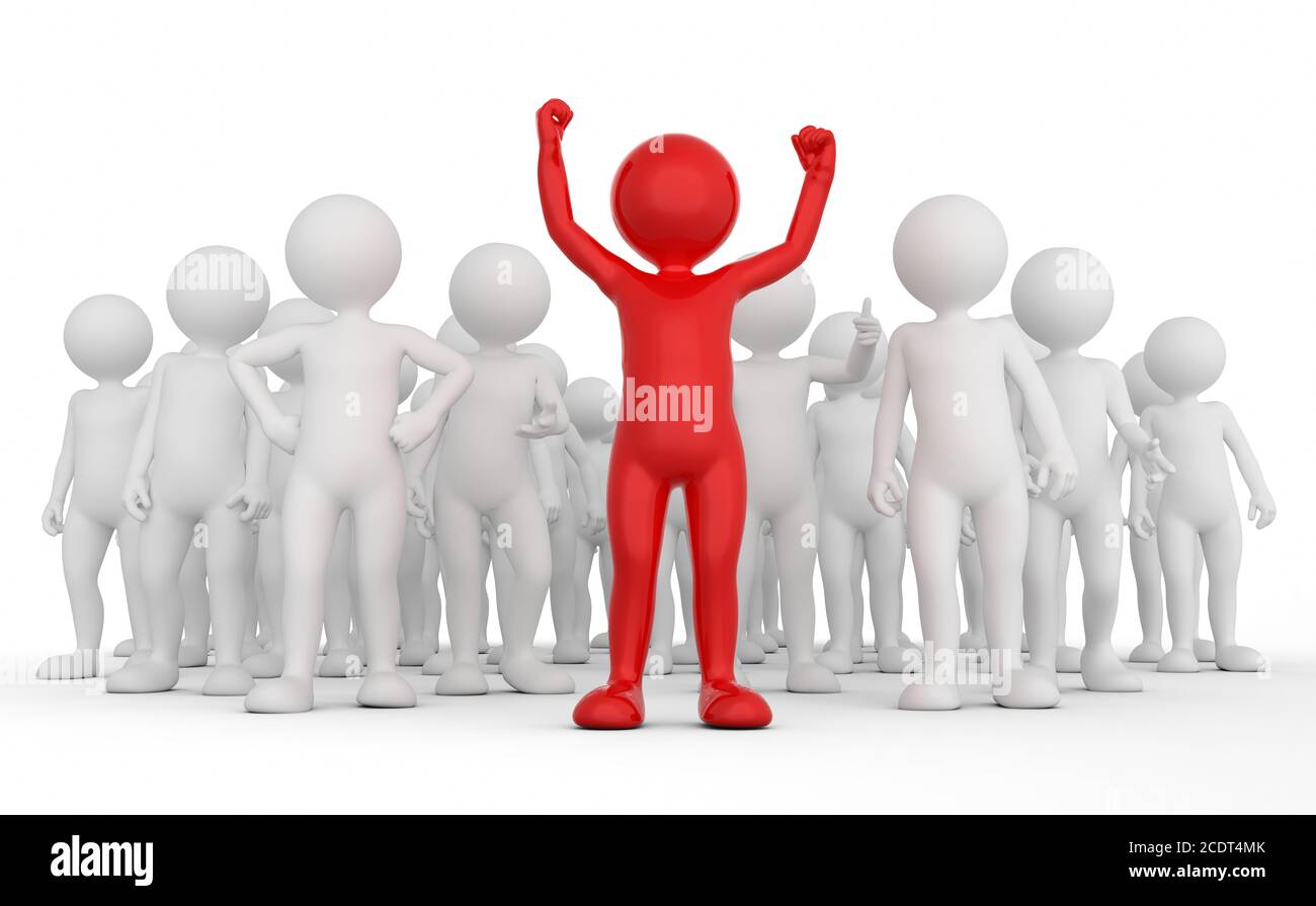 Successful team leader concept. Toon man with his army of people. Stock Photo