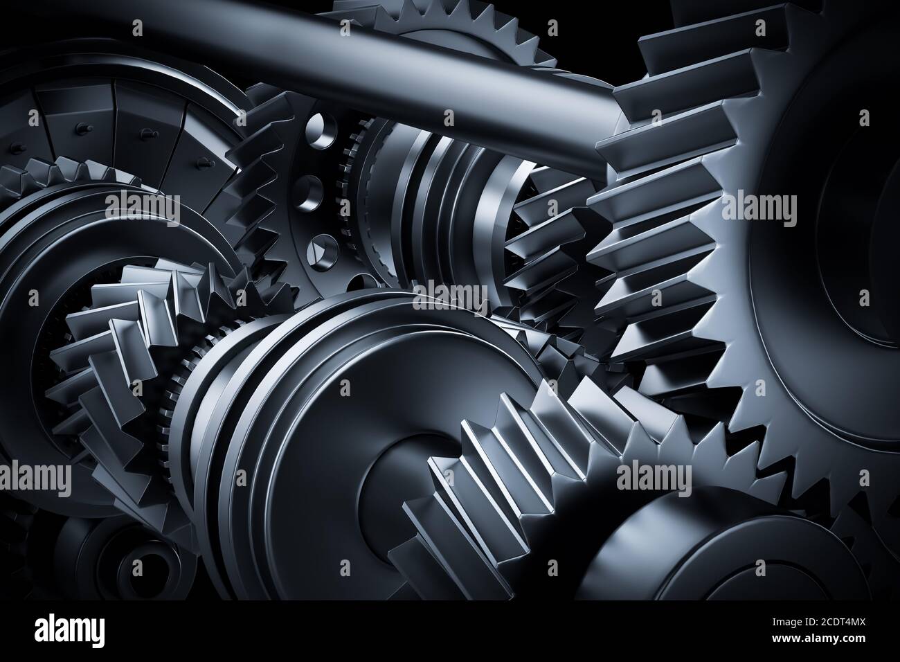 Motor, engine close-up. Gears, cogwheels, real engine elements Stock Photo