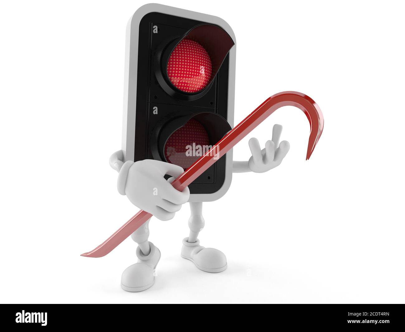 Red light character holding crowbar isolated on white background Stock Photo