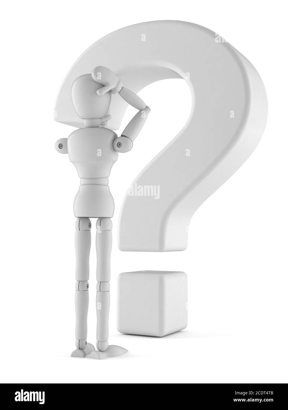 White dummy with question mark isolated on white background Stock Photo