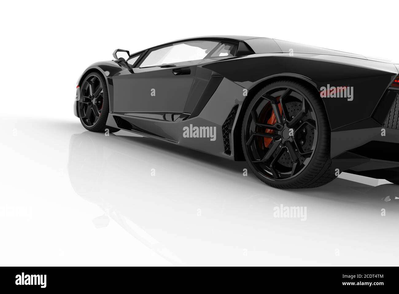 Black fast sports car on white background studio. Shiny, new, luxurious. Stock Photo