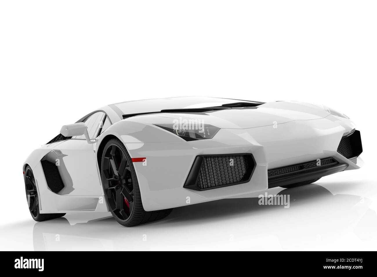 White metallic fast sports car on white background studio. Shiny, new, luxurious. Stock Photo