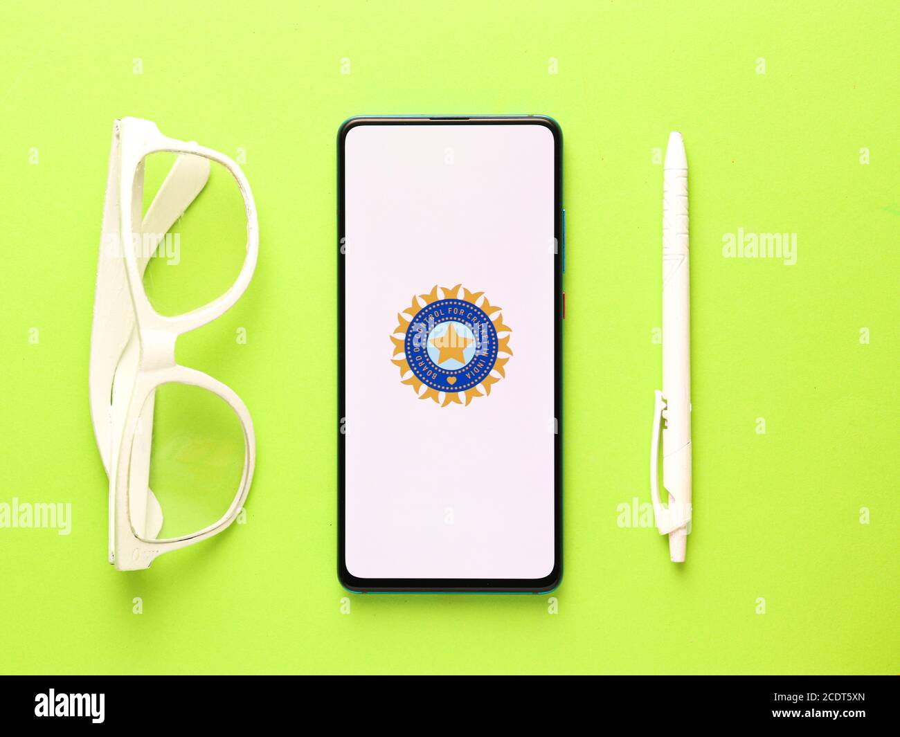 Assam, india - August 27, 2020 : Bcci logo on phone screen stock image. Stock Photo