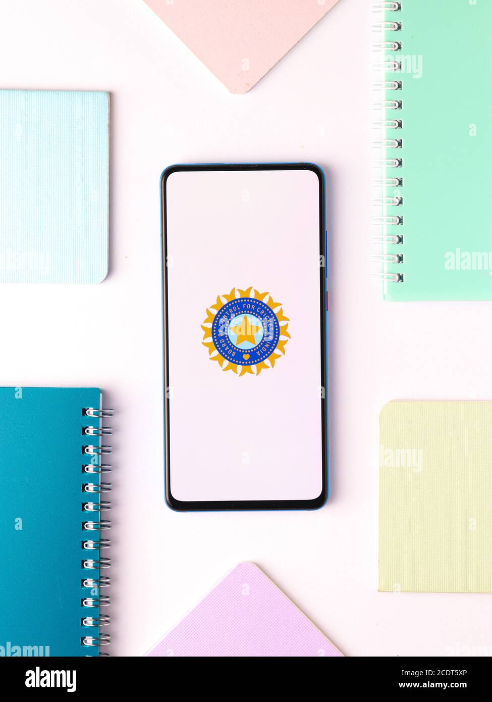 Assam, india - August 27, 2020 : Bcci logo on phone screen stock image. Stock Photo