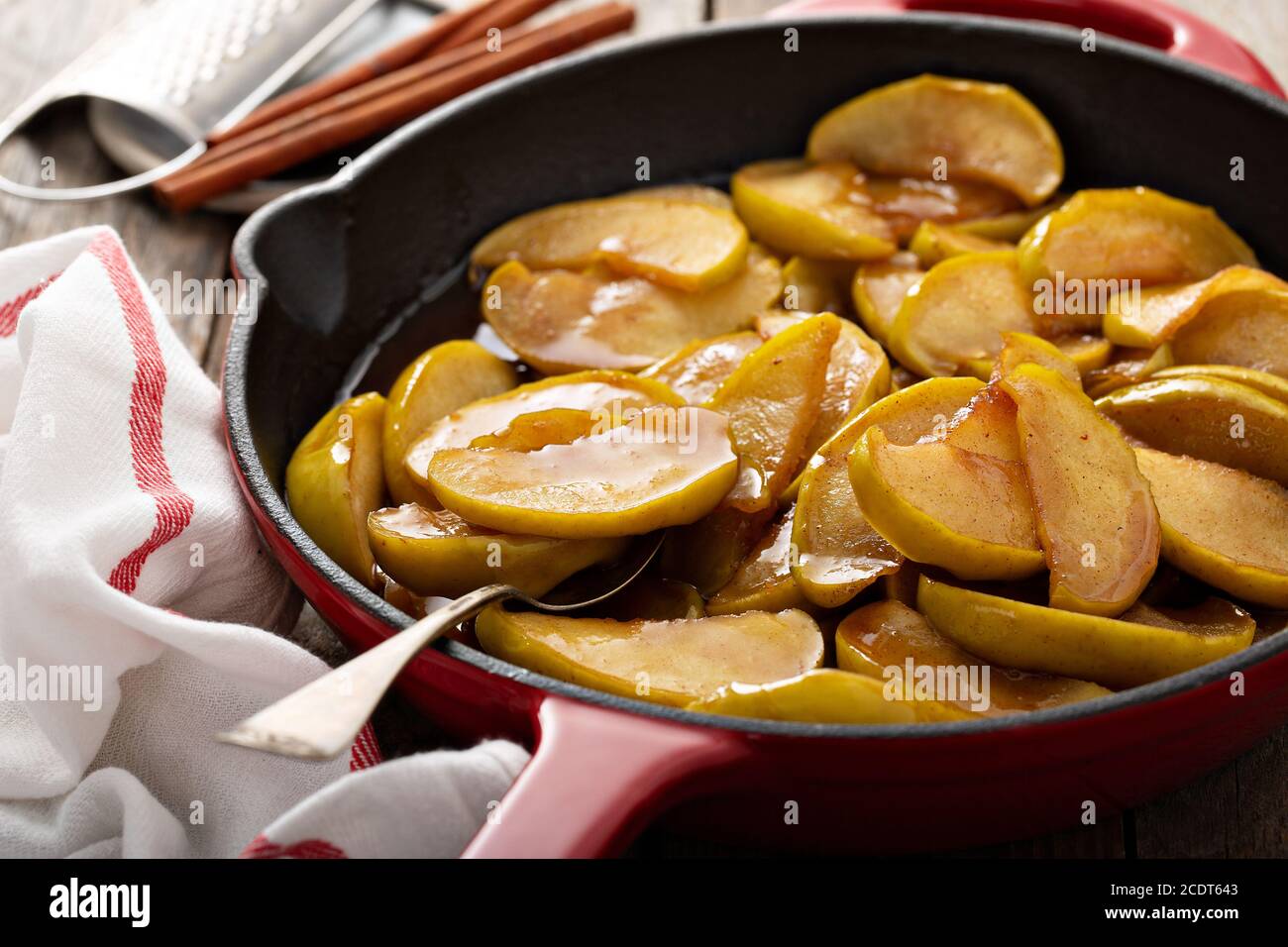 Fried apples in a cast iron skillet Stock Photo