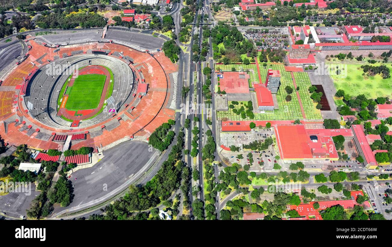 Aerial view of Ciudad Universitaria and the Olympic Stadium Stock Photo