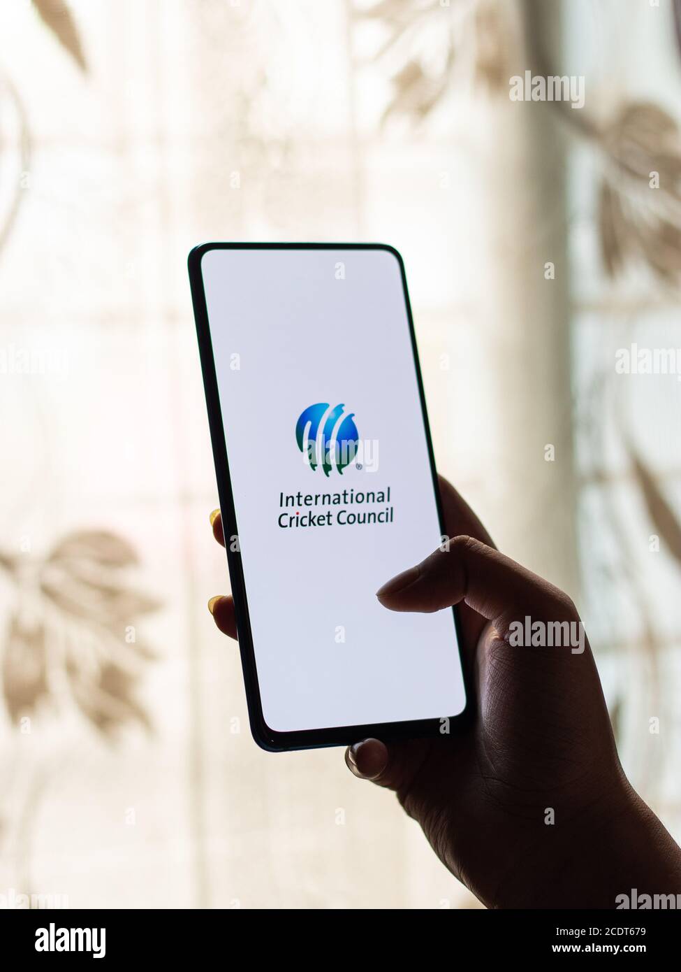 Assam, india - August 27, 2020 : ICC logo on phone screen stock image. Stock Photo