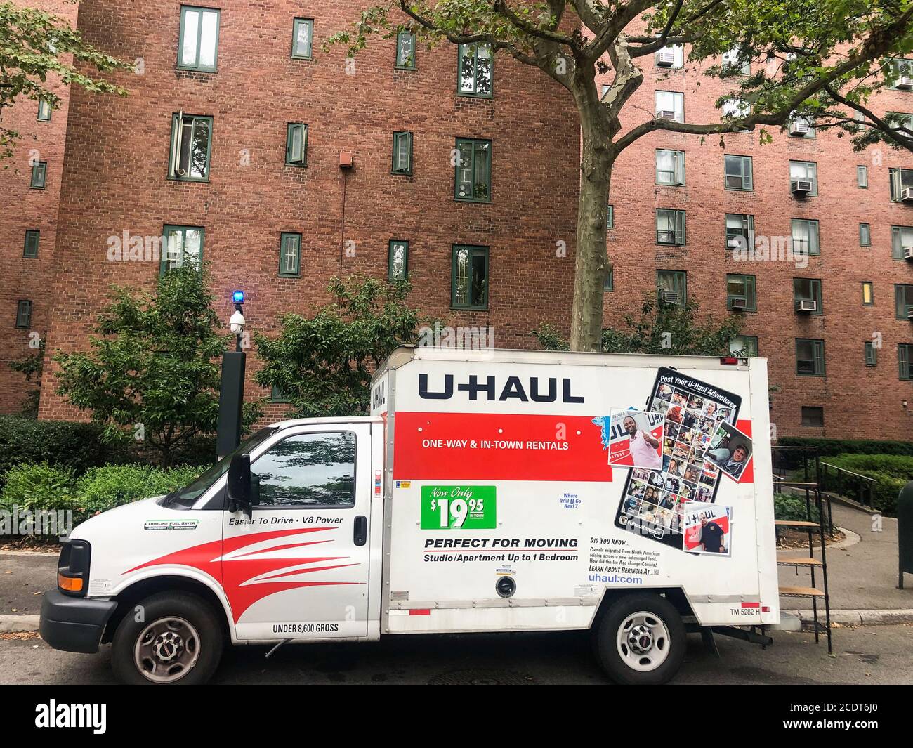 New York, United States. 29th Aug, 2020. A U-Haul truck is parked in  Stuyvesant Town in New York on August 29, 2020. According to news reports,  moving companies have seen a significant
