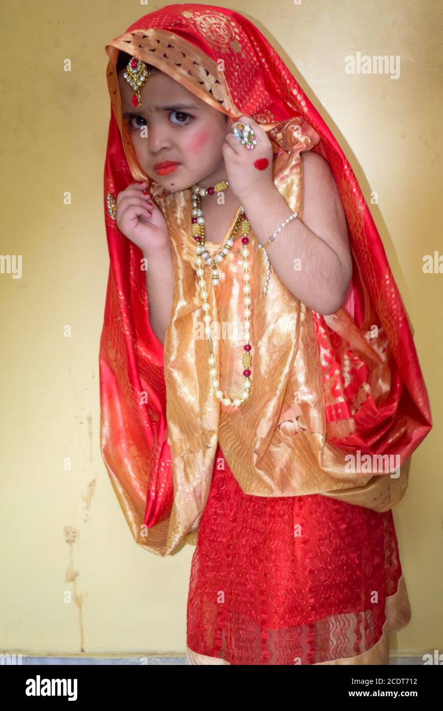 Cute Indian Kid dressed up as little Lord Radha on the occasion of ...