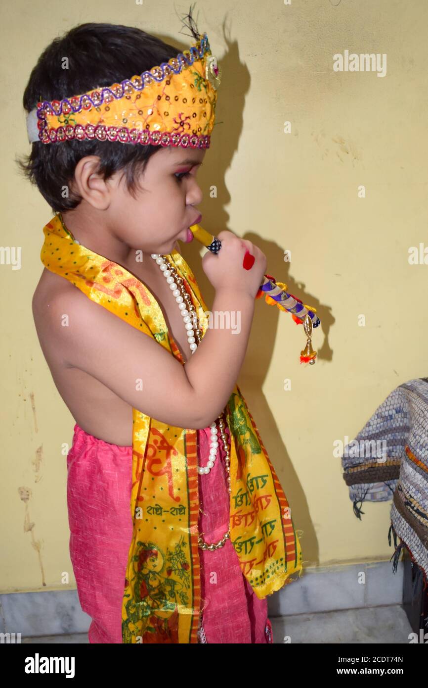 Cute Indian Kid dressed up as little Lord Krishna on the occasion ...