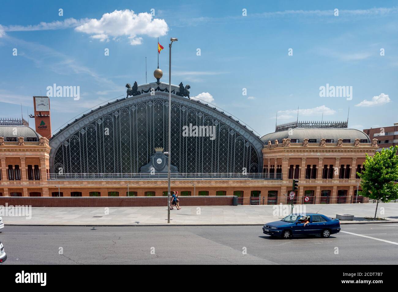 Madrid, Spain - June 17 : The Atocha railway station  on June 17, 2017. A car passes by the railway station Stock Photo