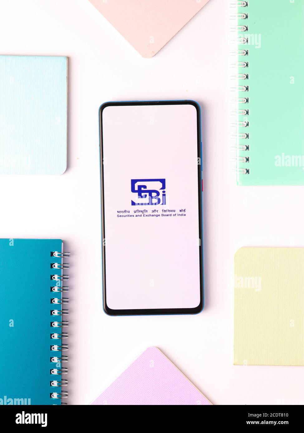 Assam, india - August 27, 2020 : SEBI logo on phone screen stock image. Stock Photo