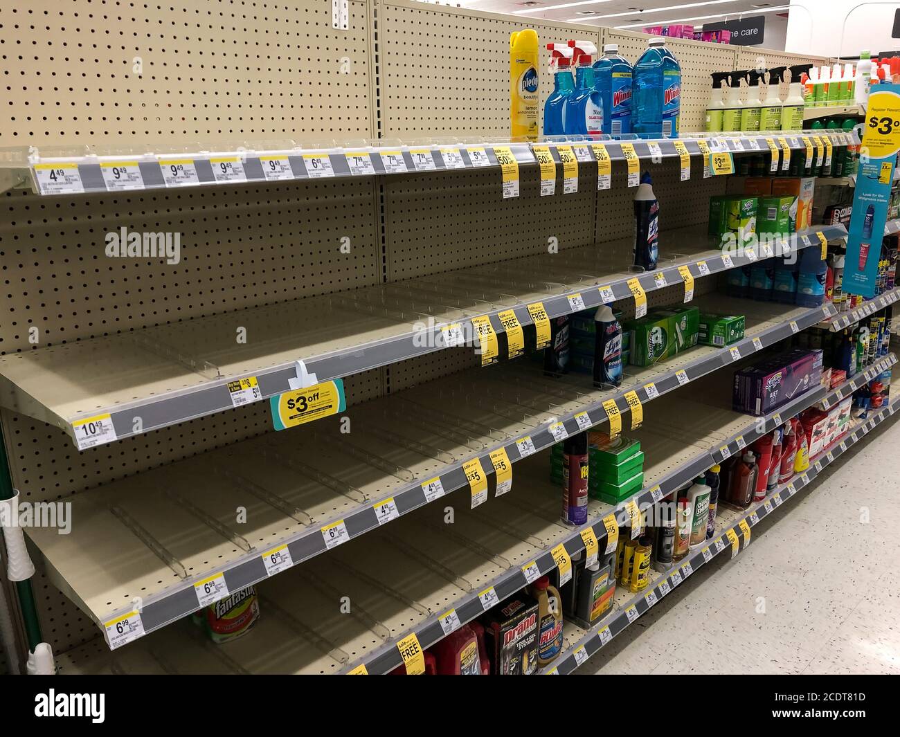 Seattle, USA March 27, 2020 Late in the day empty cleaning aisle at