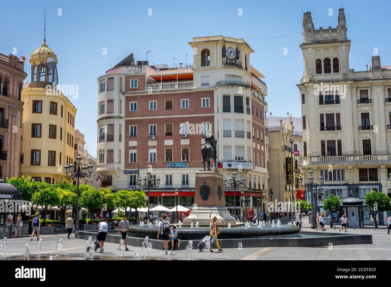 Cordoba, Spain - June 20 : The city center, Plaza de las Tendillas of Cordoba on June 20, 2017.  People walking in front of the Stock Photo