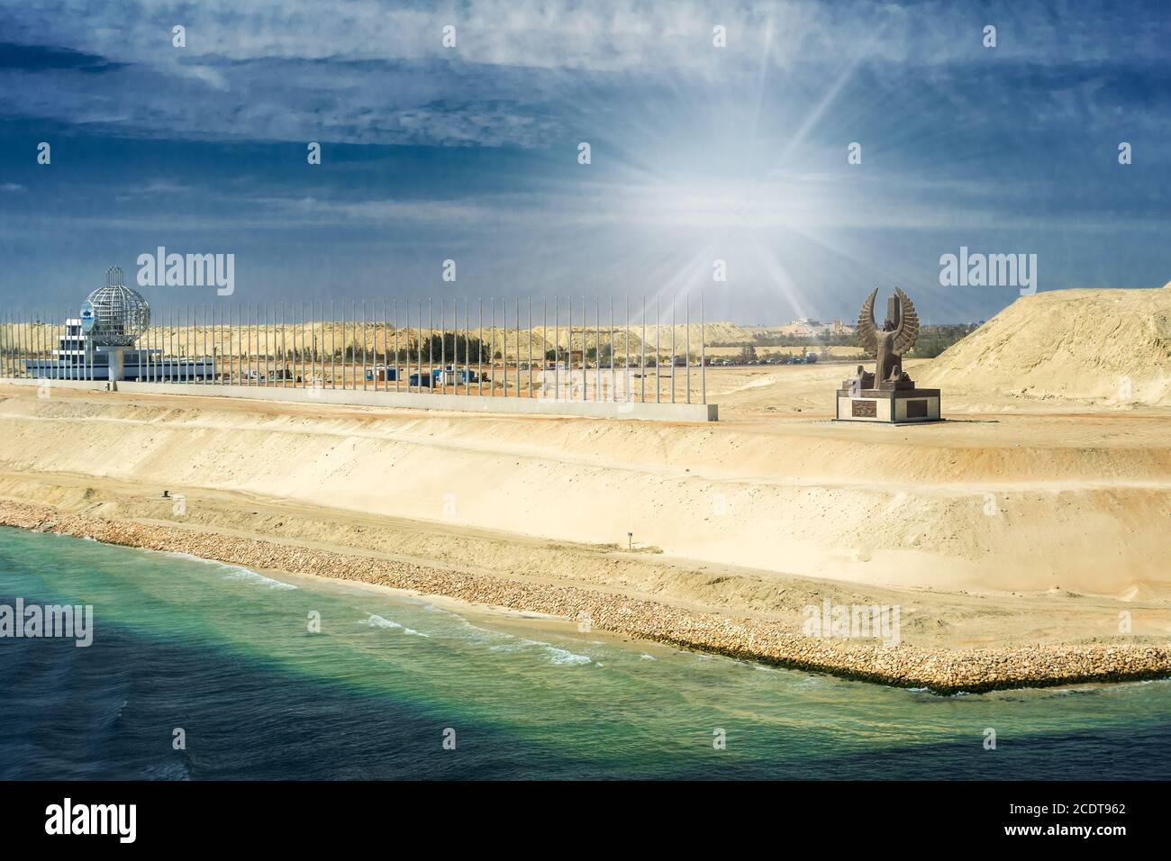 Section Of The Suez Canal Expansion Canal With New Monuments Stock Photo Alamy