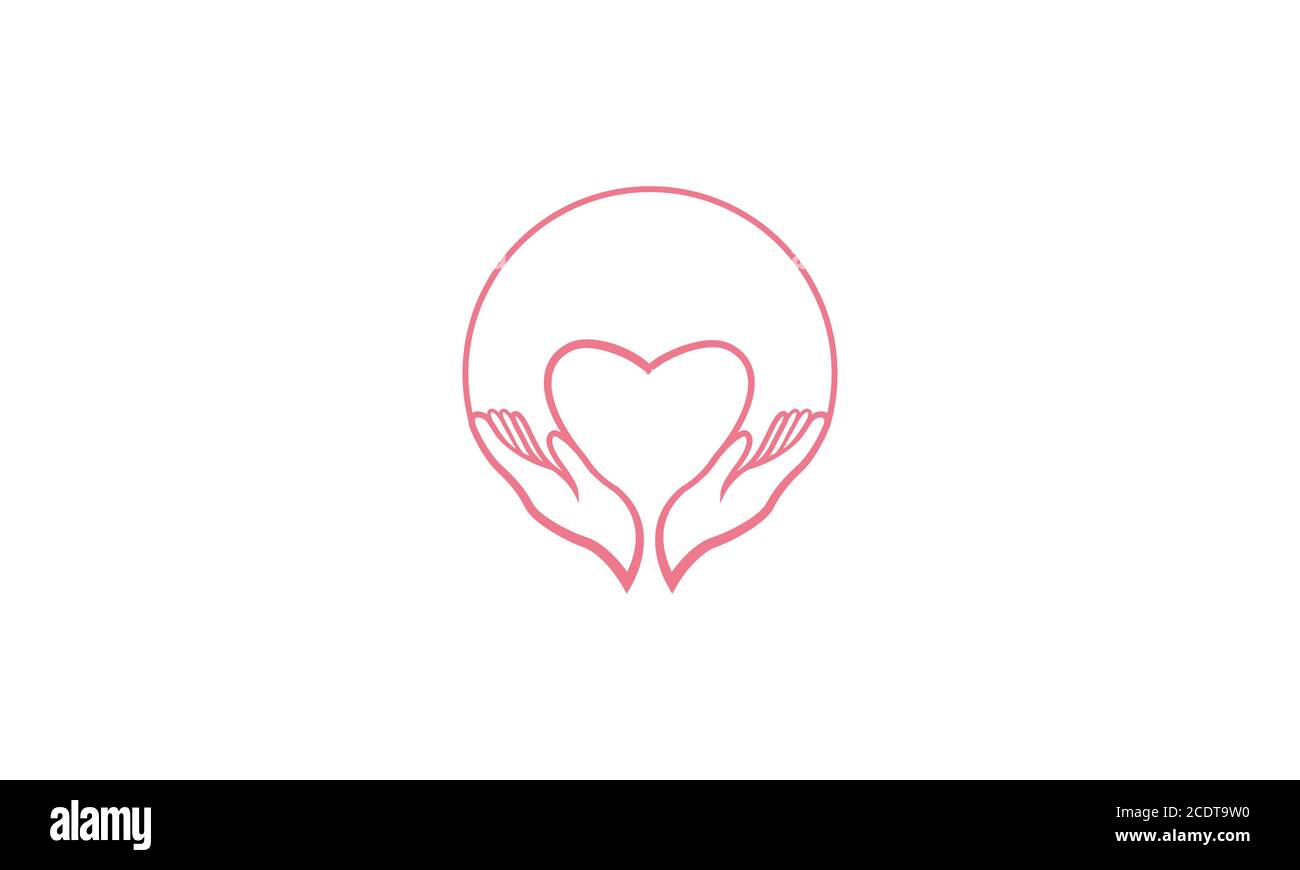 Love with hand and circle for care community or group logo design line Stock Vector