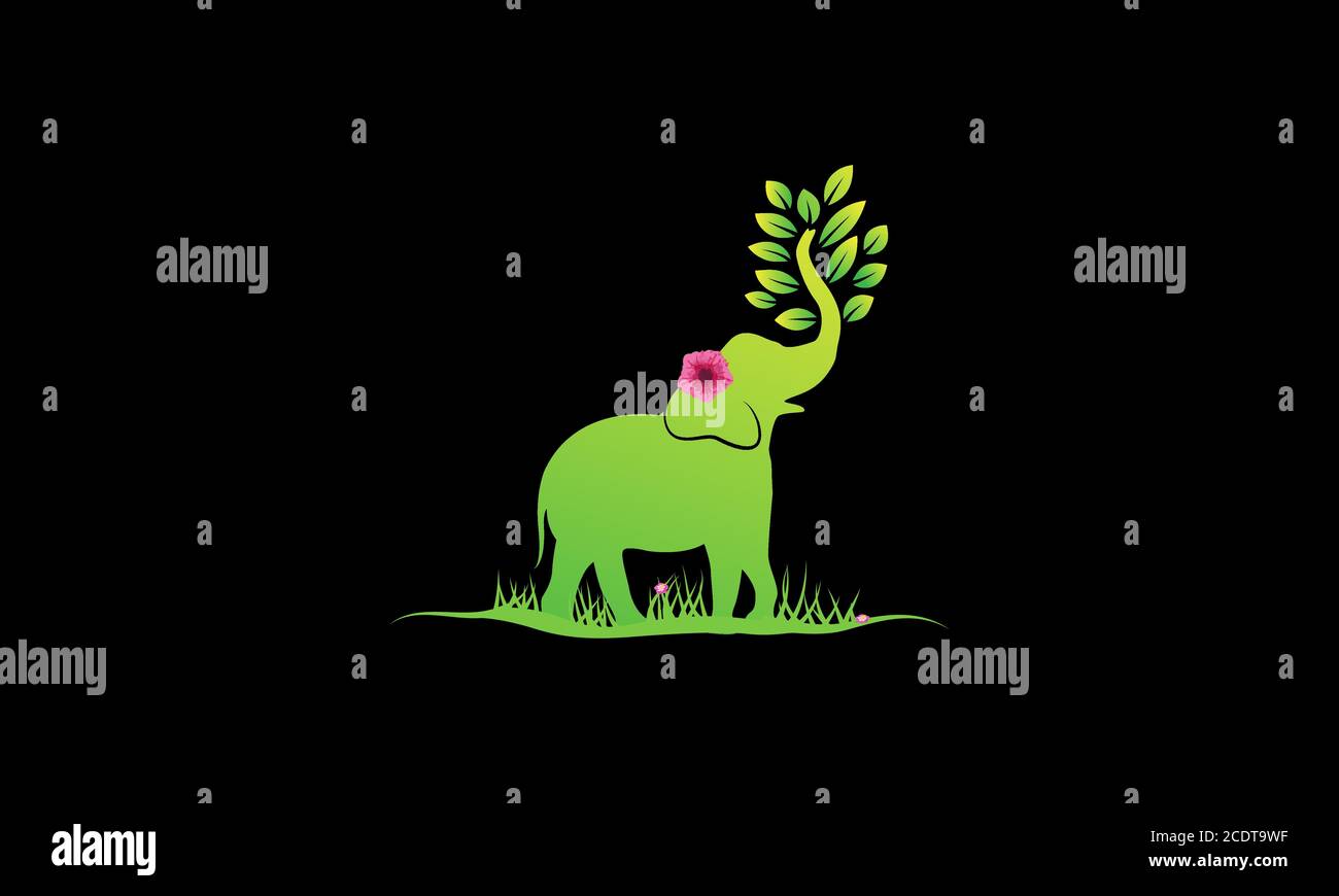 elephant with flower and leaf logo design Stock Vector