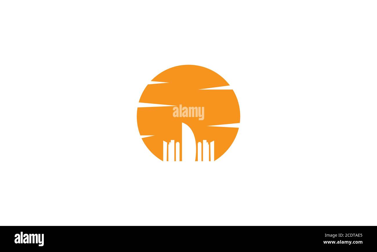 Dubai city on sunset silhouette logo design icon Stock Vector