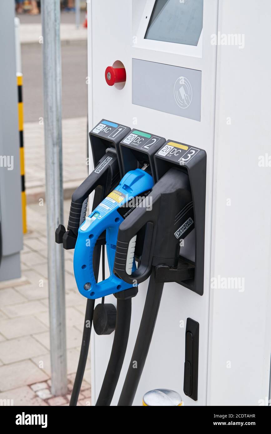 modern power service station in the parking lot of an Ikea store in Magdeburg Stock Photo