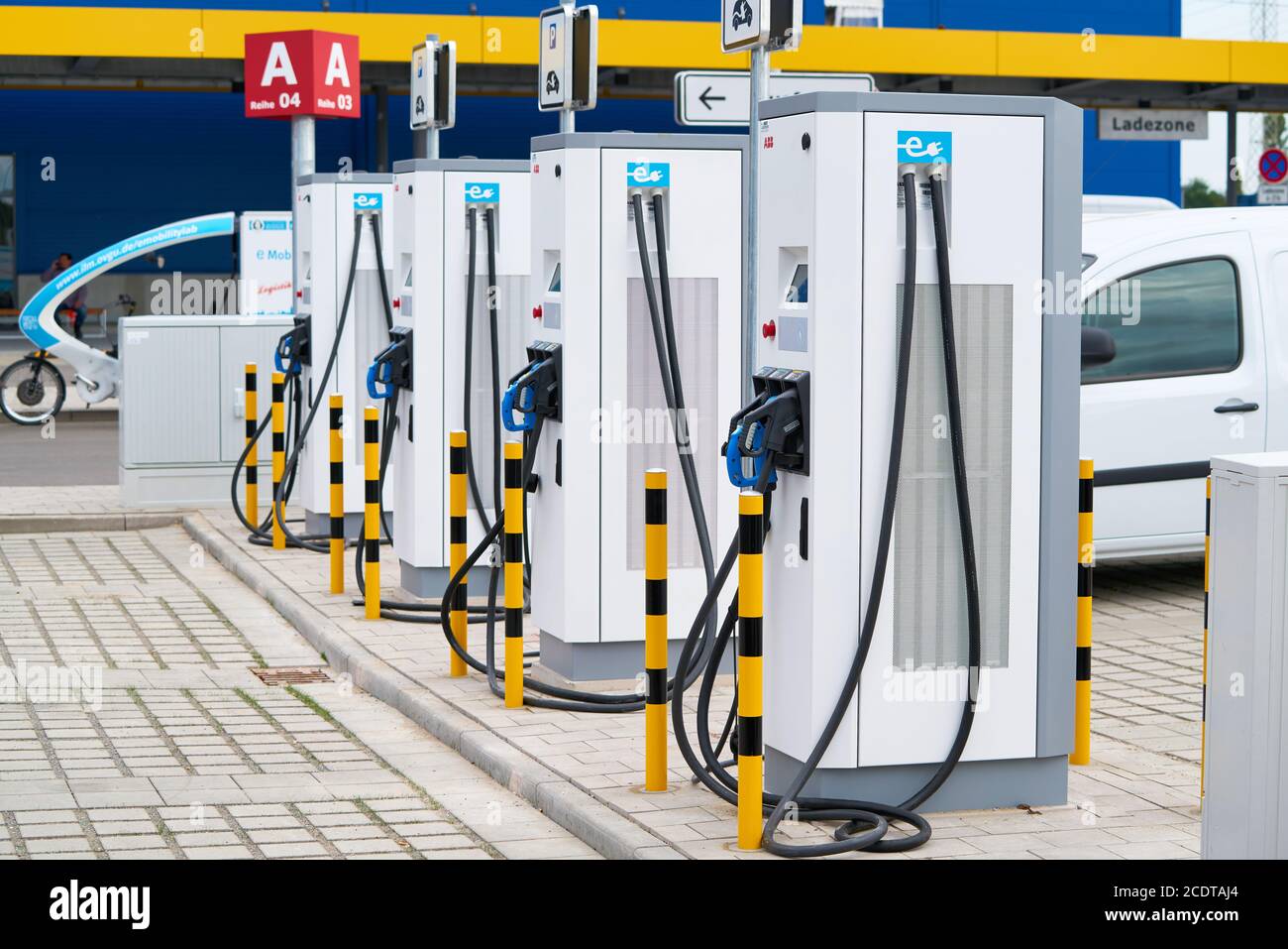 modern power service station in the parking lot of an Ikea store in Magdeburg Stock Photo
