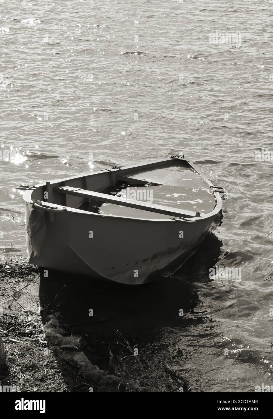 Fishing boat on the banks of the river Elbe near Magdeburg Stock Photo