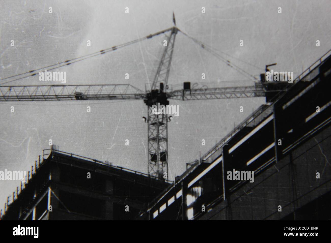 Fine 1970s vintage black and white photography of a huge construction ...