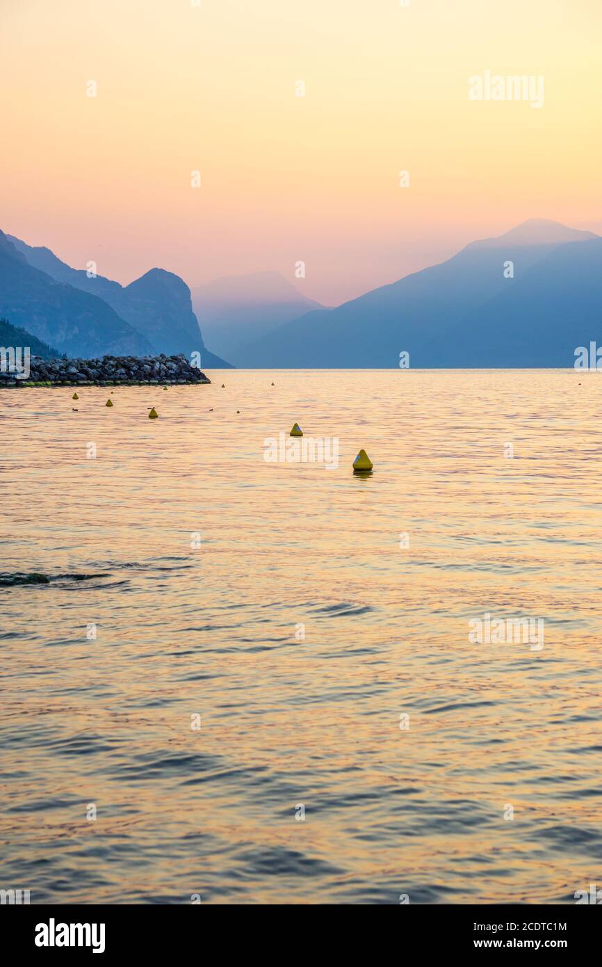 Morningsun at the lake of Garda Stock Photo