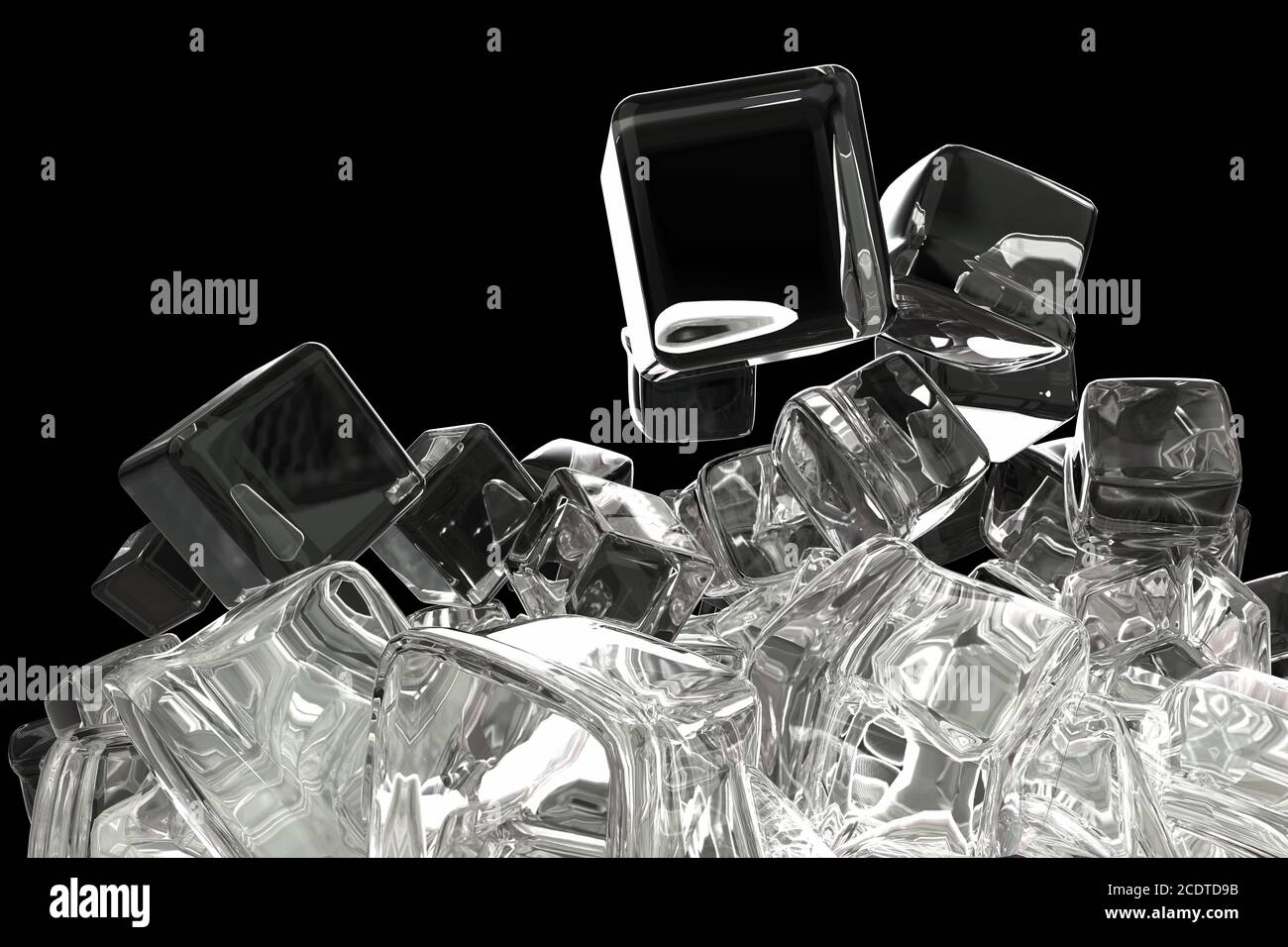 Ice cubes isolated on black background 3d illustration Stock Photo - Alamy