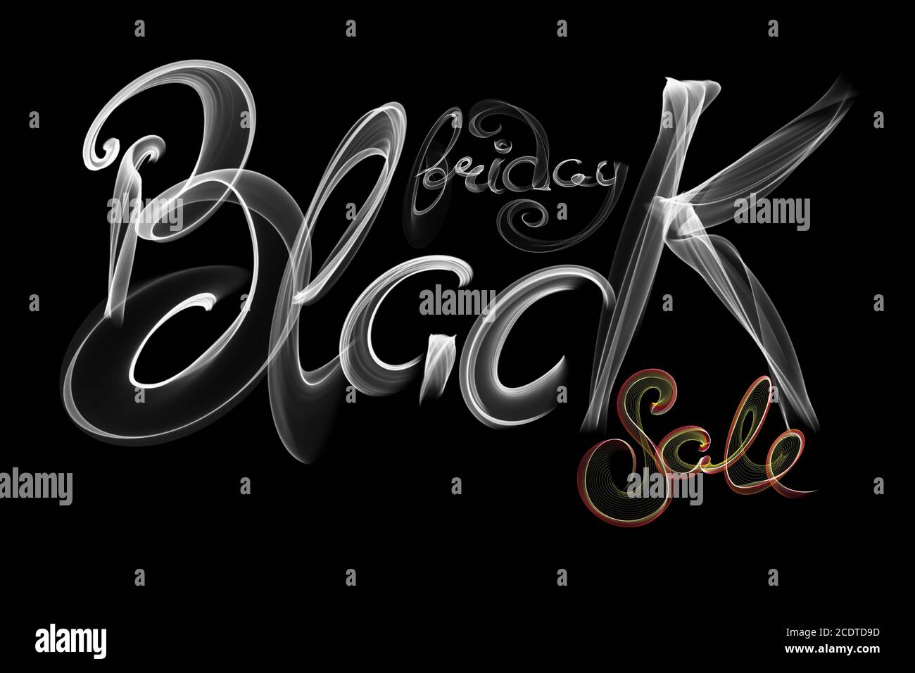 Black Friday Sale handmade lettering, calligraphy made wit fire, grunge texture and light background for logo, banners, labels, Stock Photo