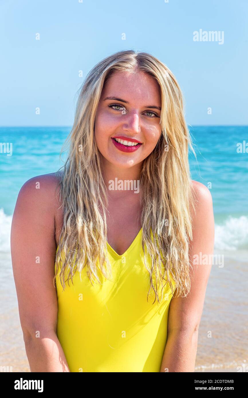 Portrait blond dutch girl at sea Stock Photo
