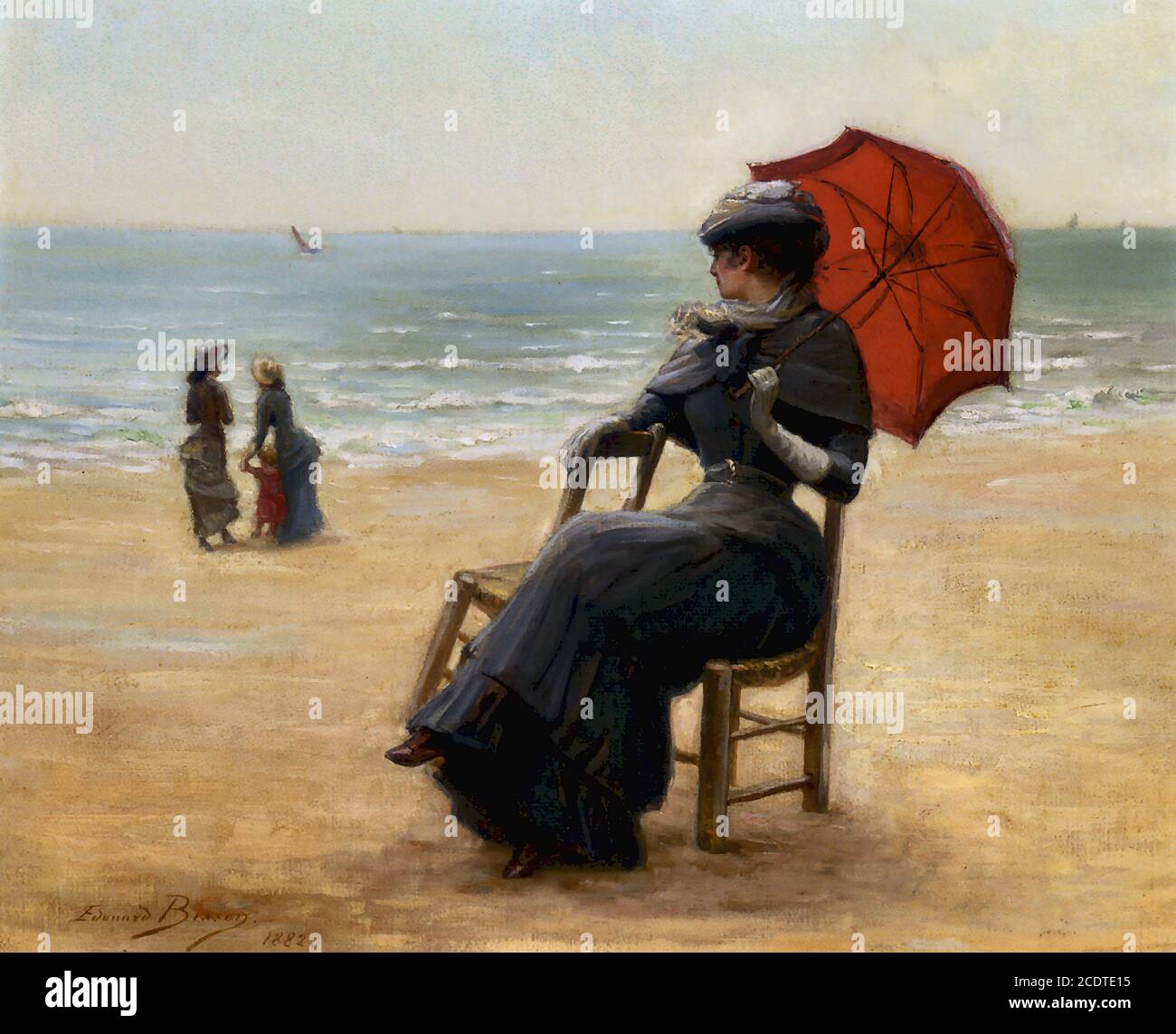 Bisson Edouard - Sitting by the Sea - French School - 19th  Century Stock Photo