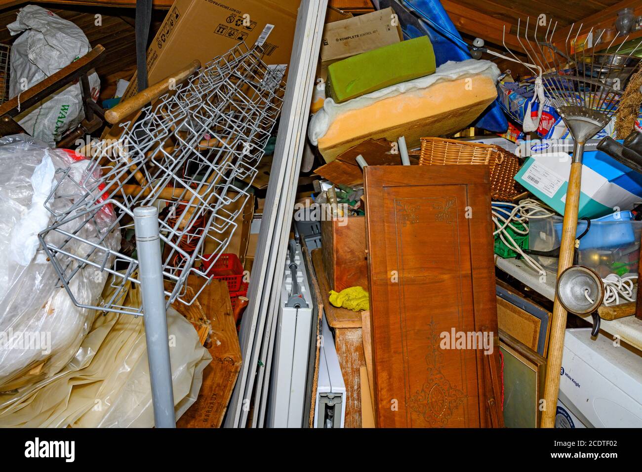 Garden shed full of household items Stock Photo