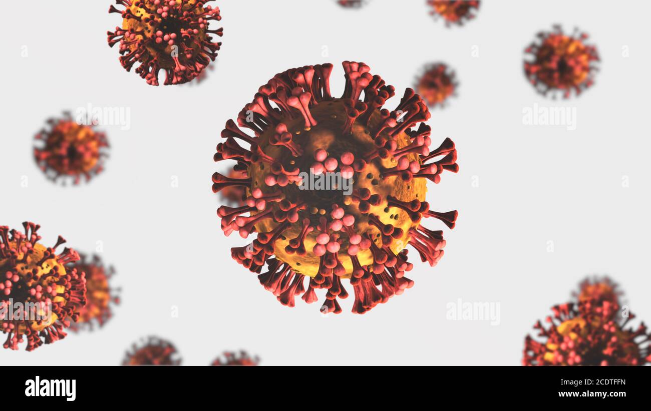 Coronavirus 2019-nCov novel coronavirus outbreak. Microscope virus close up. 3d rendering. Stock Photo