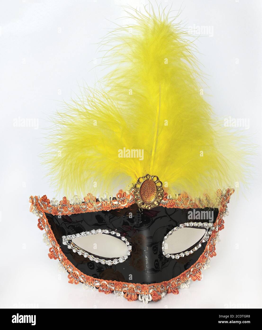 Elegant ladies' masquerade mask with feathers isolated on white Stock