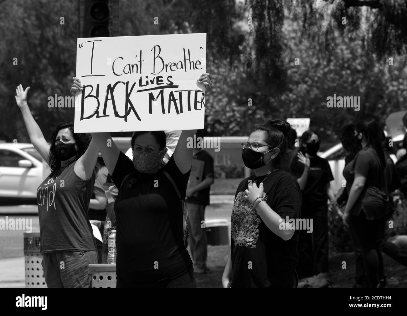 2020 CALIFORNIA USA May 30: Black lives matter protest in Southern California. Crowd of people at the political rally and demonstrating. Stock Photo