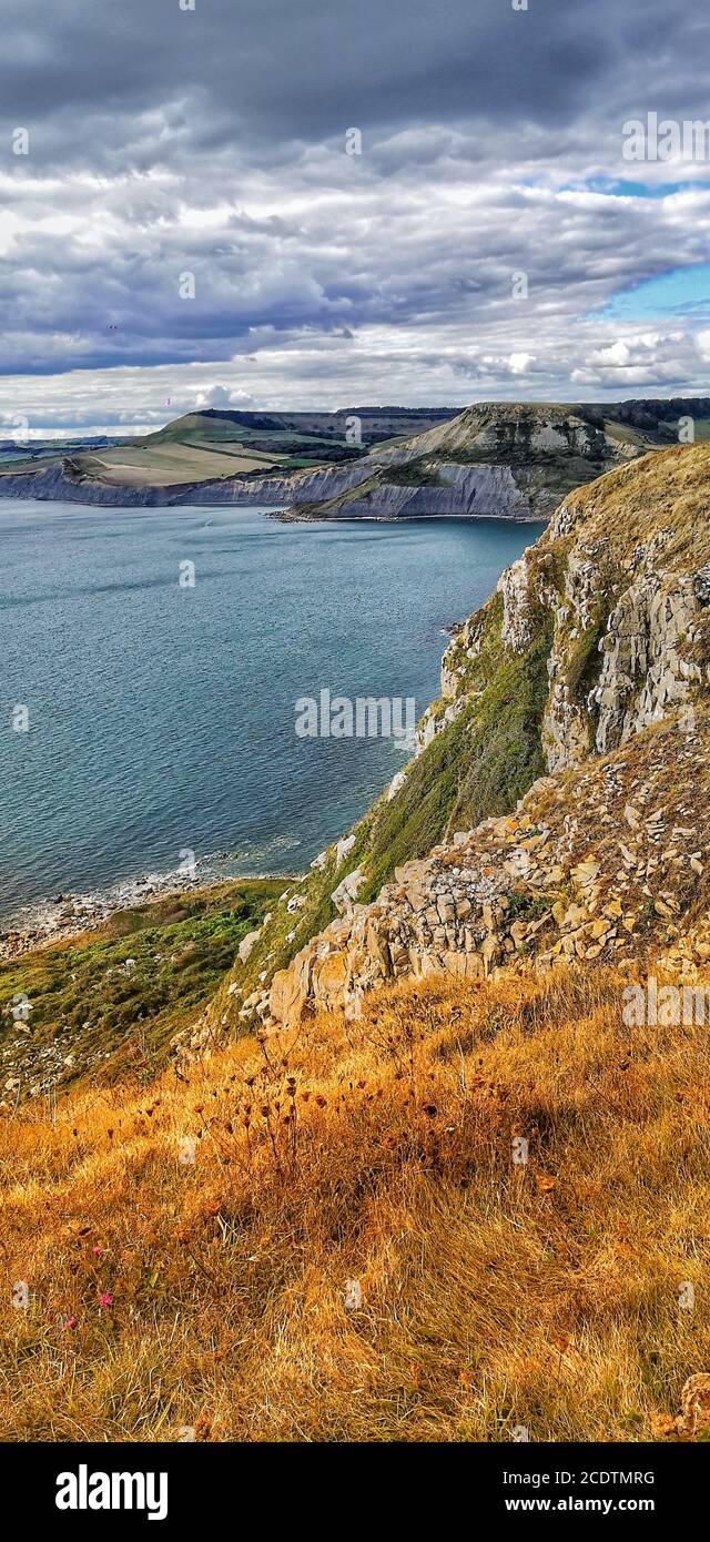 South West coastal path walk to Chapmans Pool from Worth Matravers Stock Photo