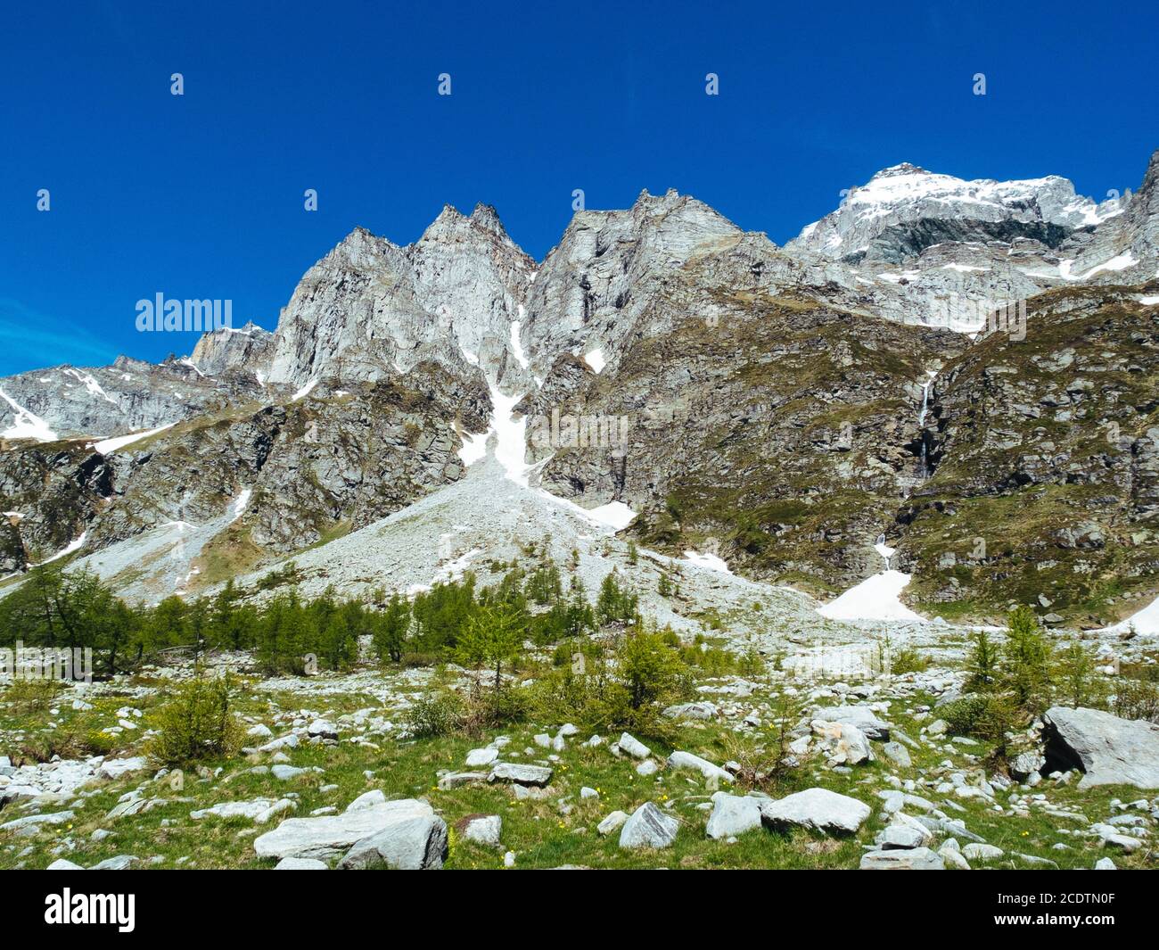 landscape view in the spectacular angles of the Devero Alp in a sunny day, Alpi Lepontine, summer mountain landscape Stock Photo