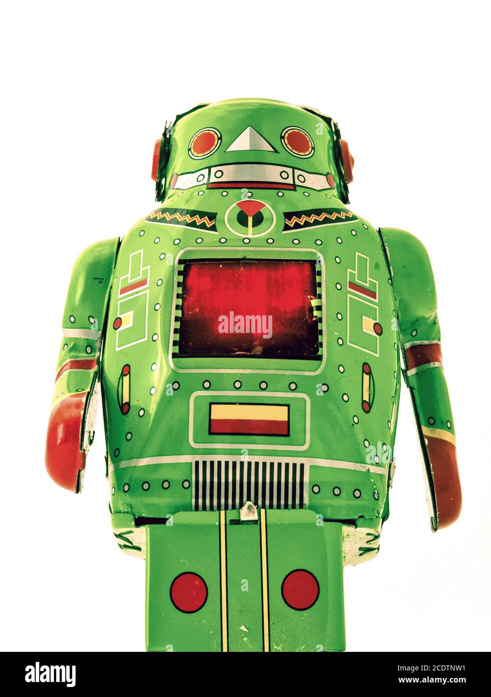 retro green robot toy looming a Stock Photo