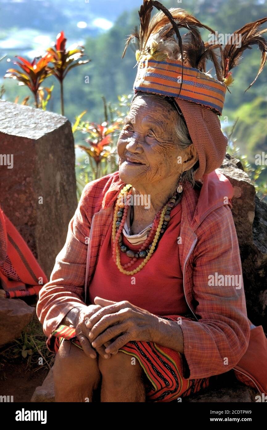 Old Ifugao woman in traditional clothes Stock Photo