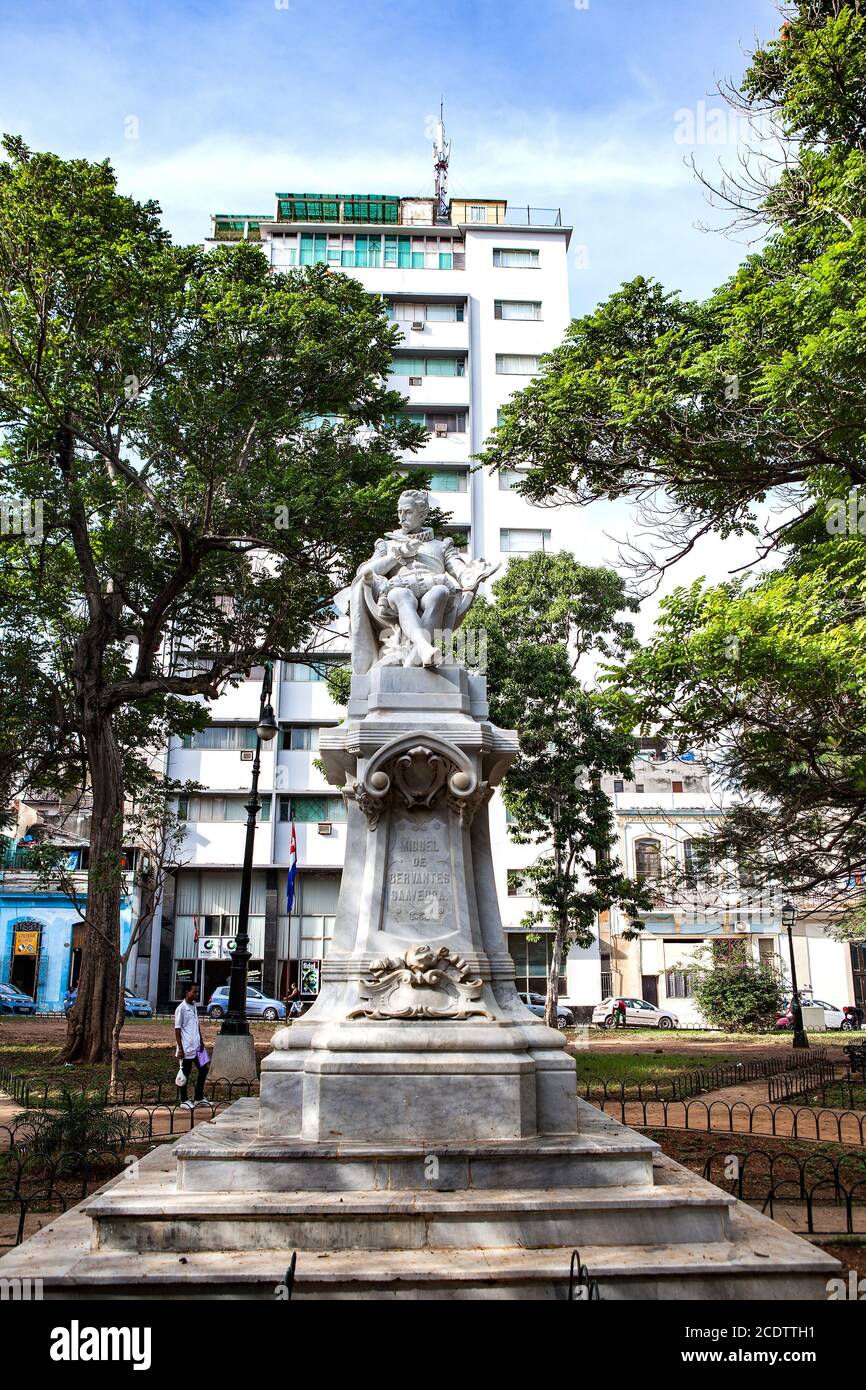 Statue of Miguel de Cervantes Saavedra in Old Havana, Cuba Stock Photo