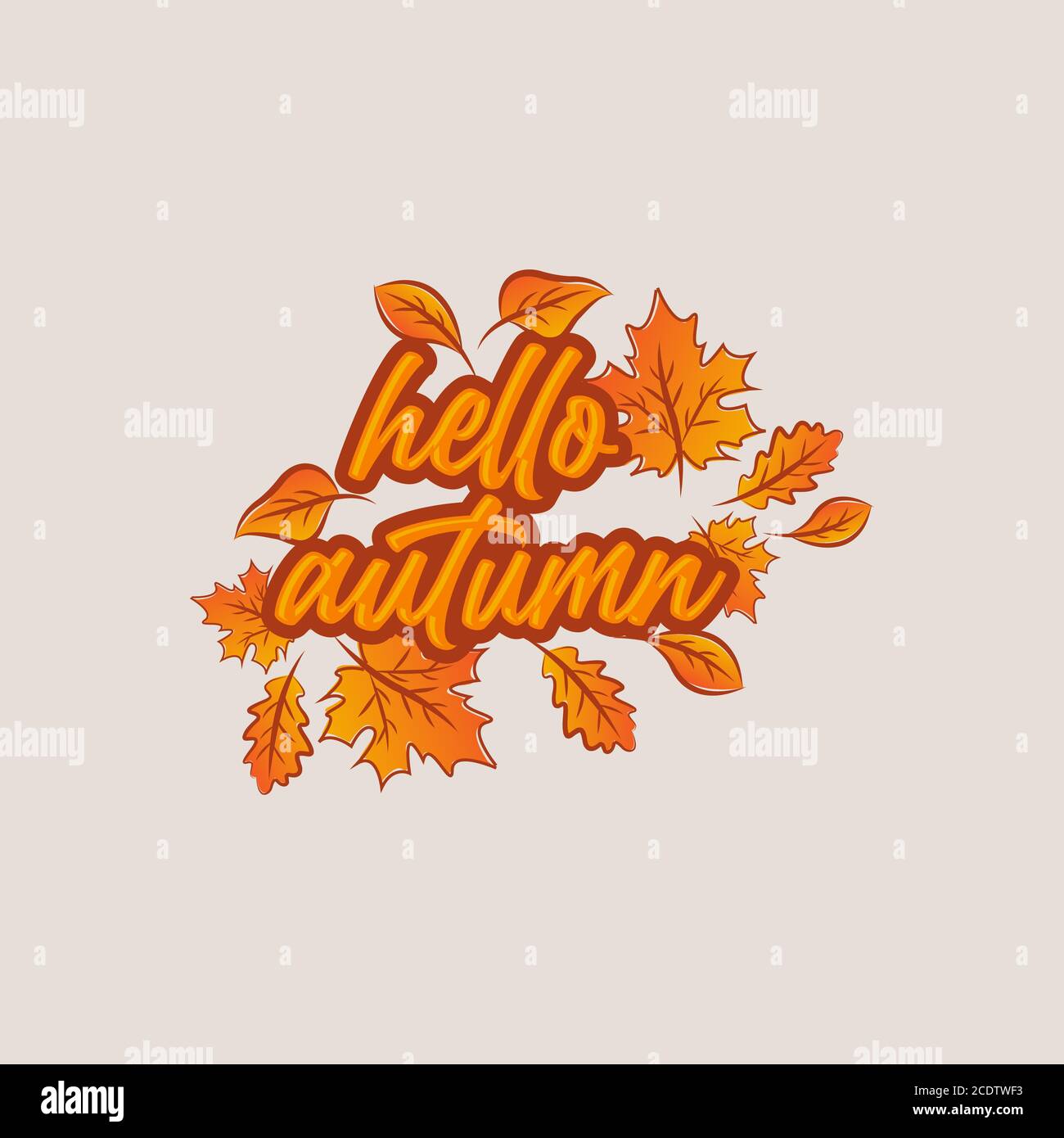 Hello Fall Hand Lettering Hello autumn. hand drawn lettering on white background. Vector ...