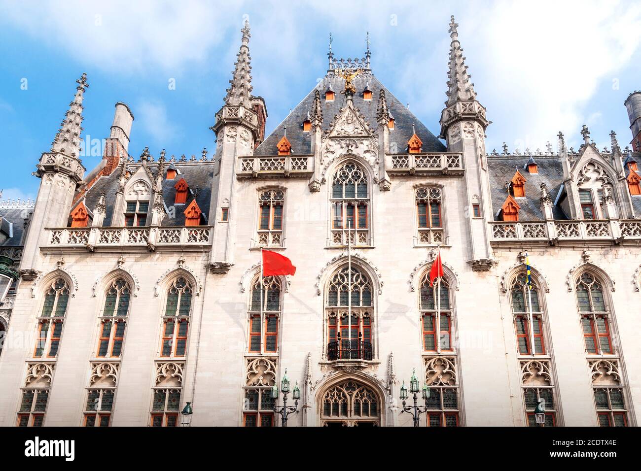 The facade of the provincial palace at the Great Market of Bruges Stock Photo
